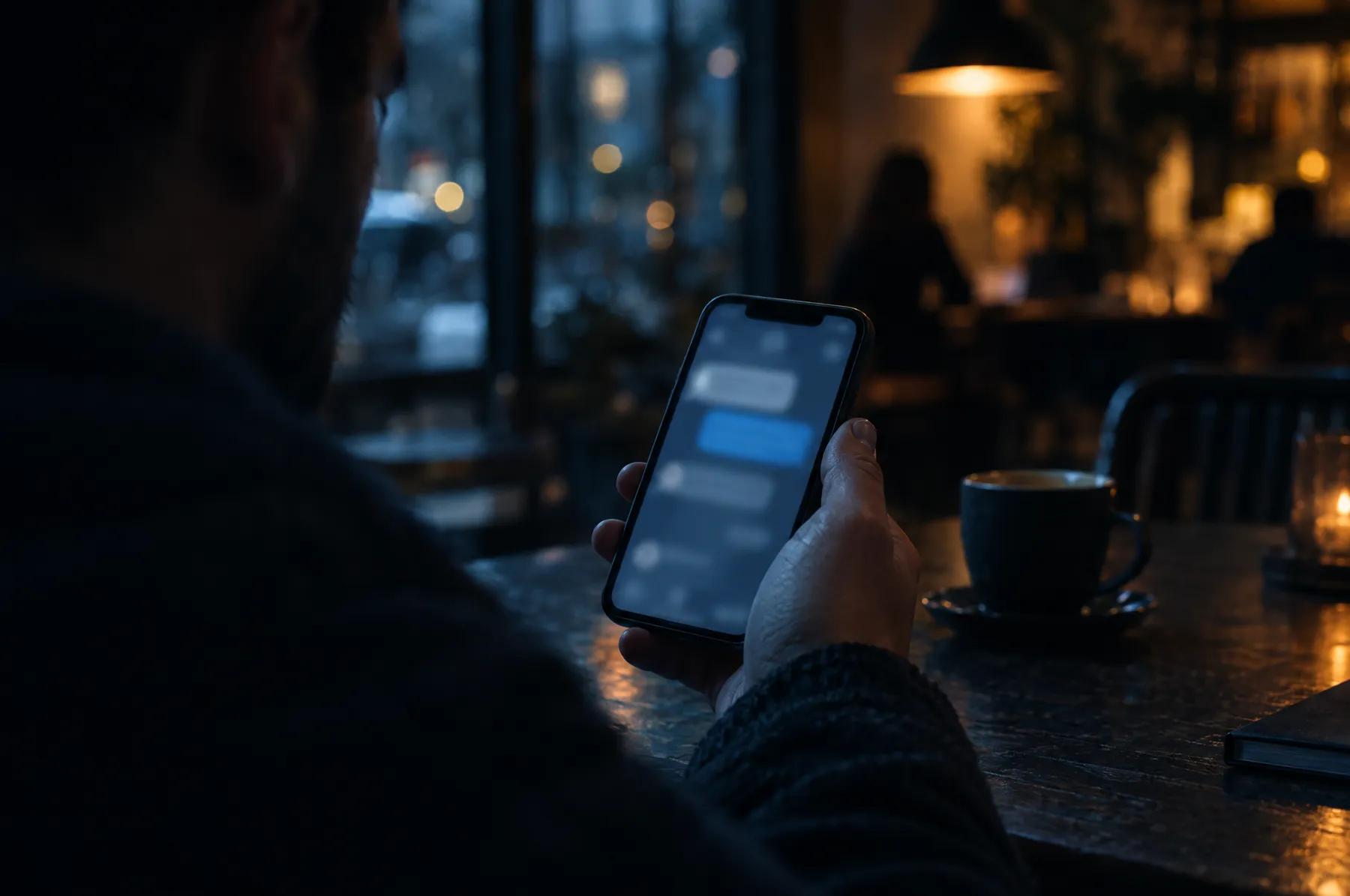 A customer reading an appointment confirmation on their phone